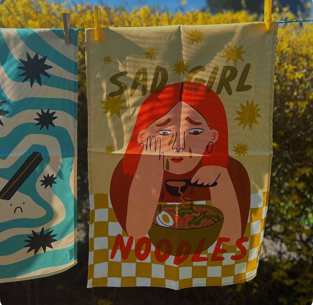 Image of Sad Girl Noodles Tea Towel