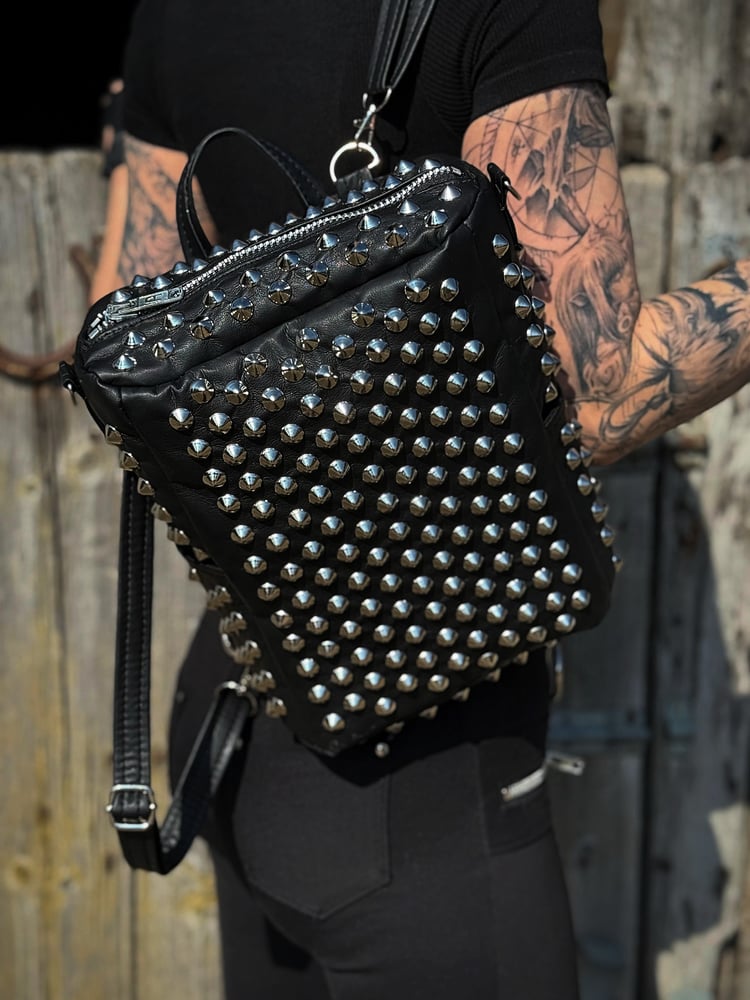 Image of FAUX LEATHER SATCHEL BACKPACK