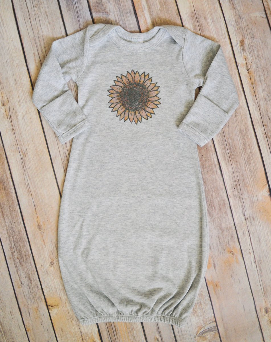 Sunflower Baby Gown Soft Gray Baby Shower Girl’s Flower Pajamas Dress