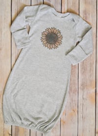 Image 4 of Sunflower Baby Gown Soft Gray Baby Shower Girl’s Flower Pajamas Dress