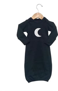 Image 2 of Crescent Moon Black Gown Baby Gift Neutral Boys Girls Pajamas Baby Shower 
