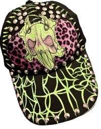 Image 1 of Lime and Pink Cheetah Anxiety Skull Hat