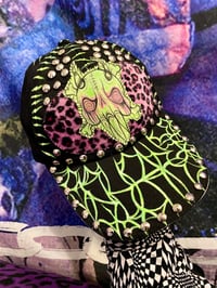 Image 2 of Lime and Pink Cheetah Anxiety Skull Hat