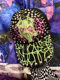 Image 3 of Lime and Pink Cheetah Anxiety Skull Hat