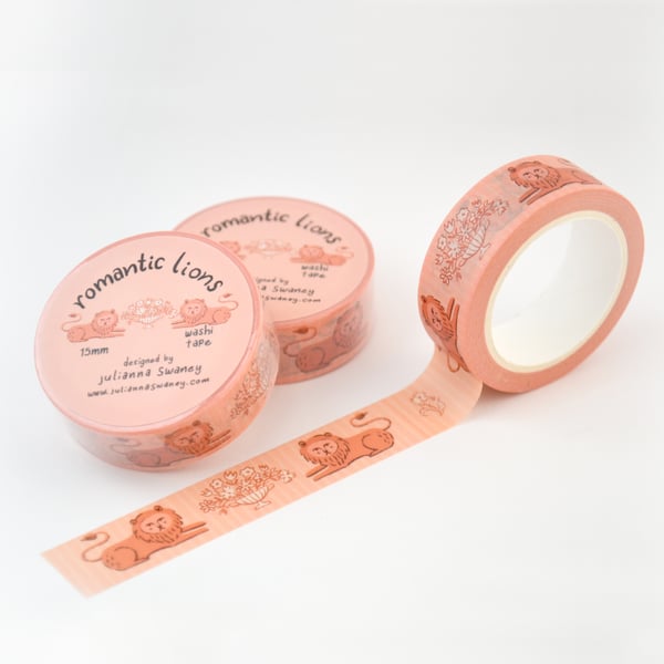Image of Romantic Lions Pink 15mm Washi Tape