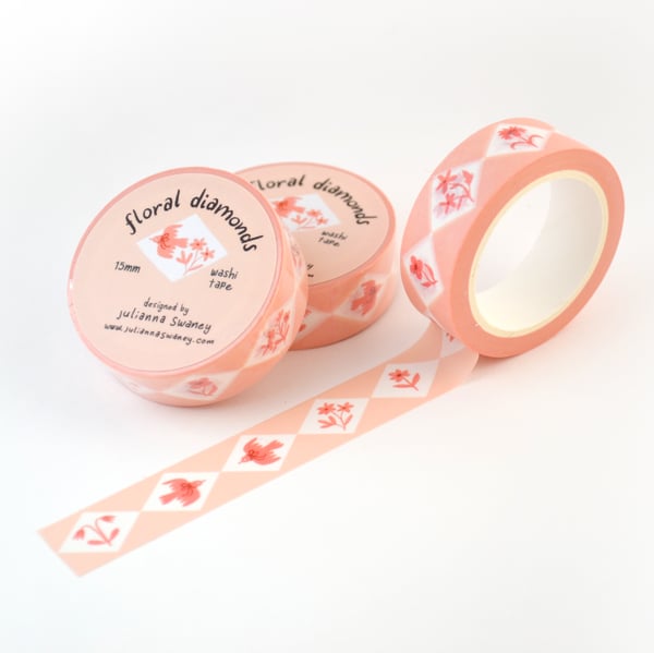 Image of Floral Diamonds Pink 15mm Washi Tape 