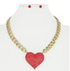 CRYSTAL HEART CHAIN STATEMENT NECKLACE SET