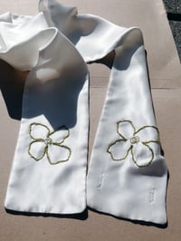 Image 1 of Green Swirly Flower Silk & Bamboo Satin Hair Ribbon