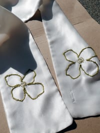 Image 3 of Green Swirly Flower Silk & Bamboo Satin Hair Ribbon