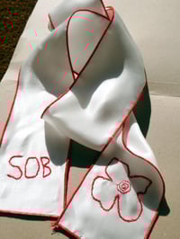 Image 2 of Red Swirly Flower Silk & Bamboo Satin Hair Ribbon