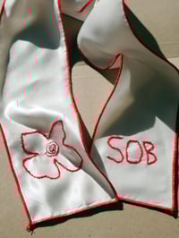 Image 3 of Red Swirly Flower Silk & Bamboo Satin Hair Ribbon