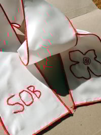 Image 4 of Red Swirly Flower Silk & Bamboo Satin Hair Ribbon