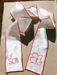 Image 5 of Red Swirly Flower Silk & Bamboo Satin Hair Ribbon