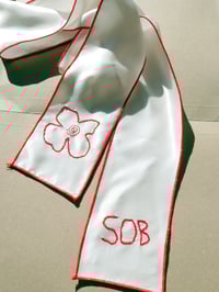 Image 1 of Red Swirly Flower Silk & Bamboo Satin Hair Ribbon