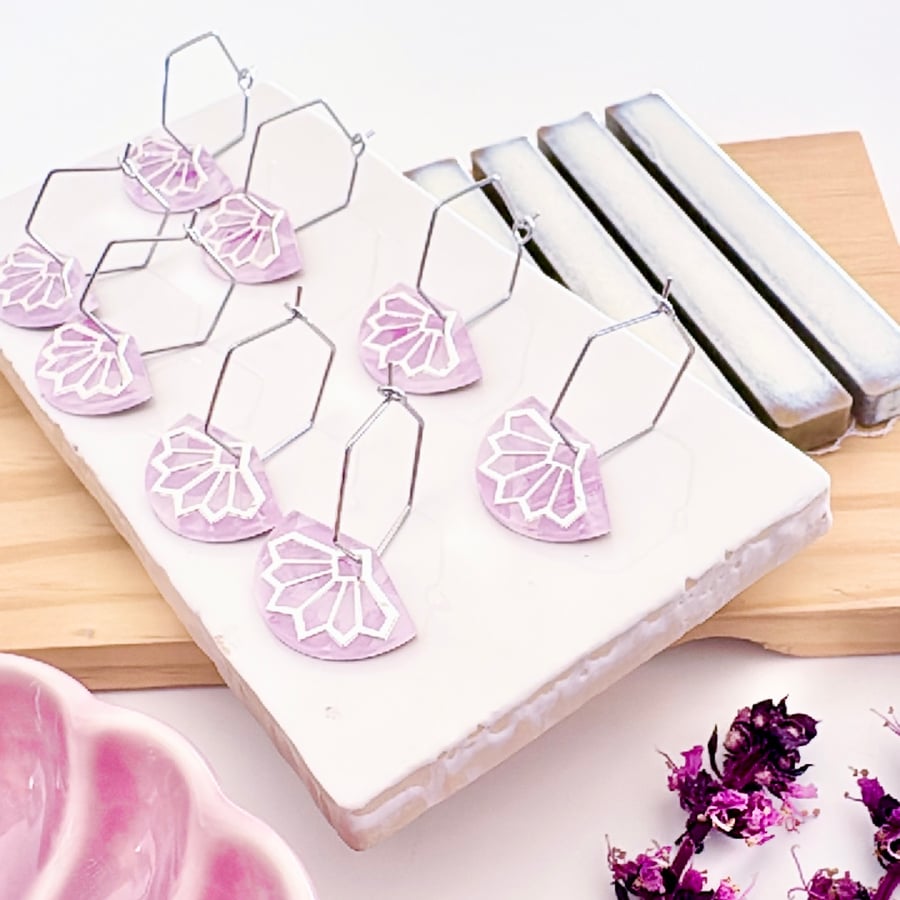 Image of 'Lilac Fields' Hex Fan Dangles