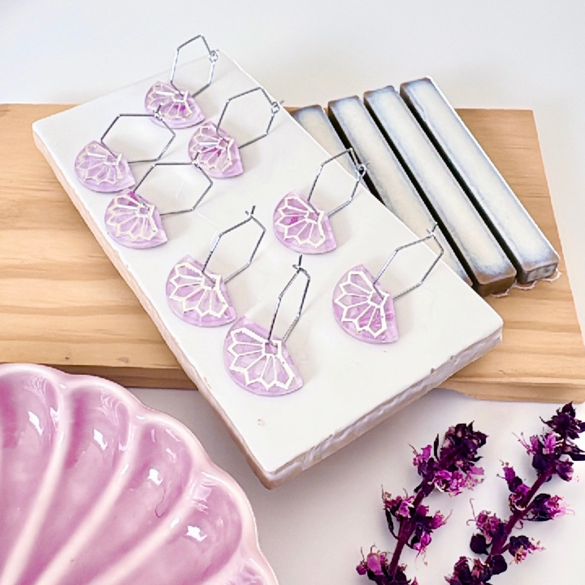 Image of SALE ~ 'Lilac Fields' Hex Fan Dangles