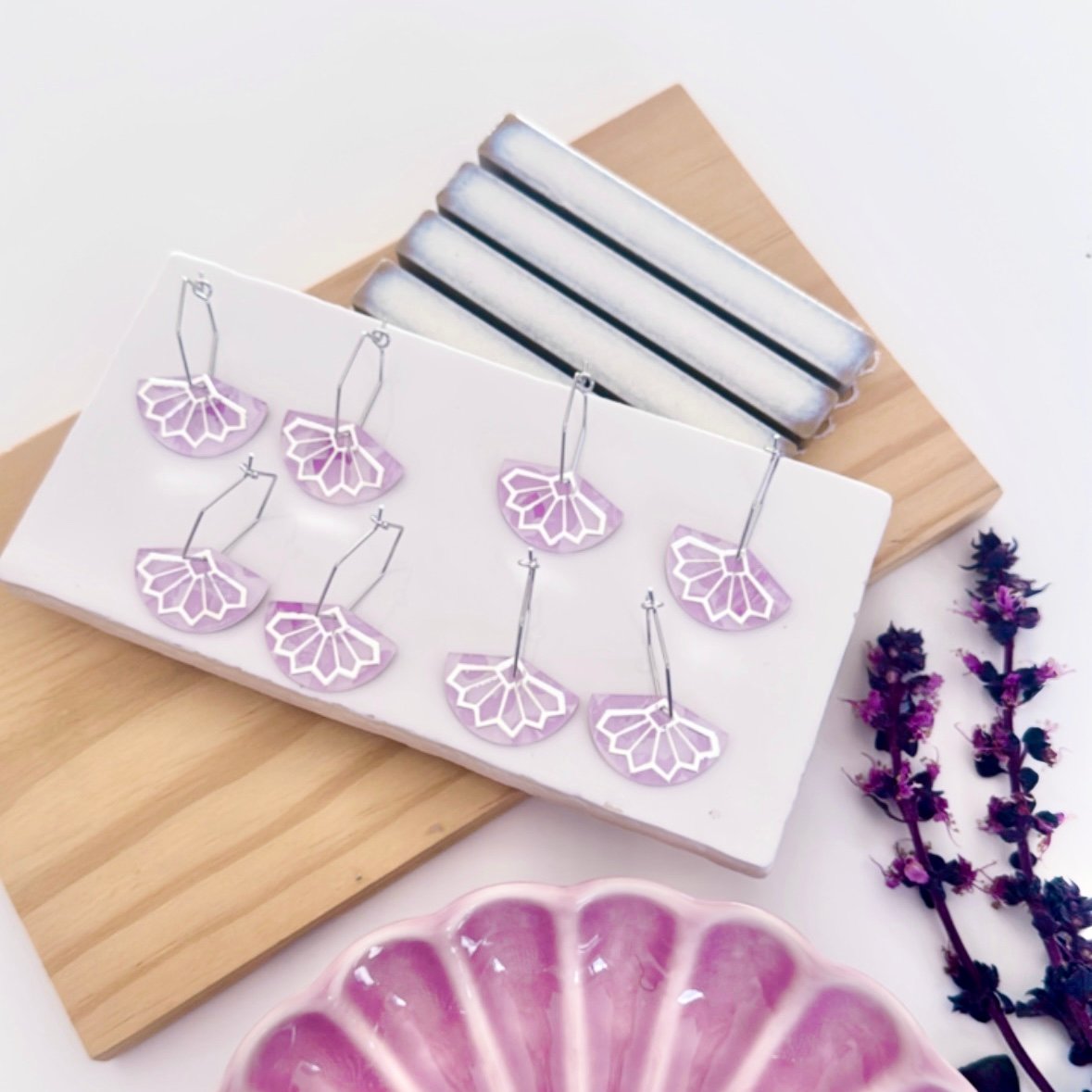 Image of SALE ~ 'Lilac Fields' Hex Fan Dangles