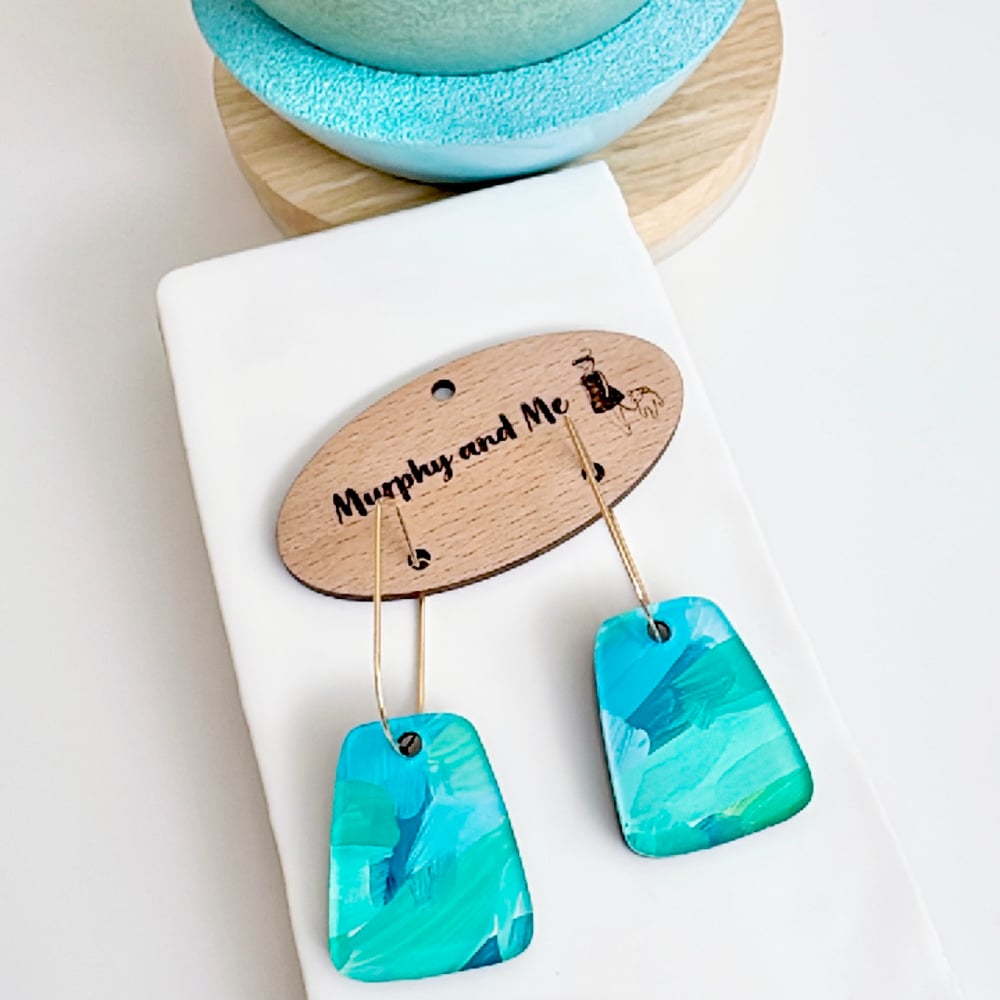 Image of 'Tranquil Water' Painted Block Dangles