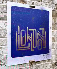 Image 3 of London - Blue Painted and Gold Leaf Gilded hand painted poster
