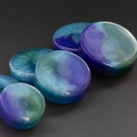 Image 1 of Tri-Colour Plugs - Round Epoxy Resin - 10mm - 50mm - Green/Turquoise/Blue Shimmer - Custom Plugs for