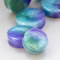 Image 2 of Tri-Colour Plugs - Round Epoxy Resin - 10mm - 50mm - Green/Turquoise/Blue Shimmer - Custom Plugs for