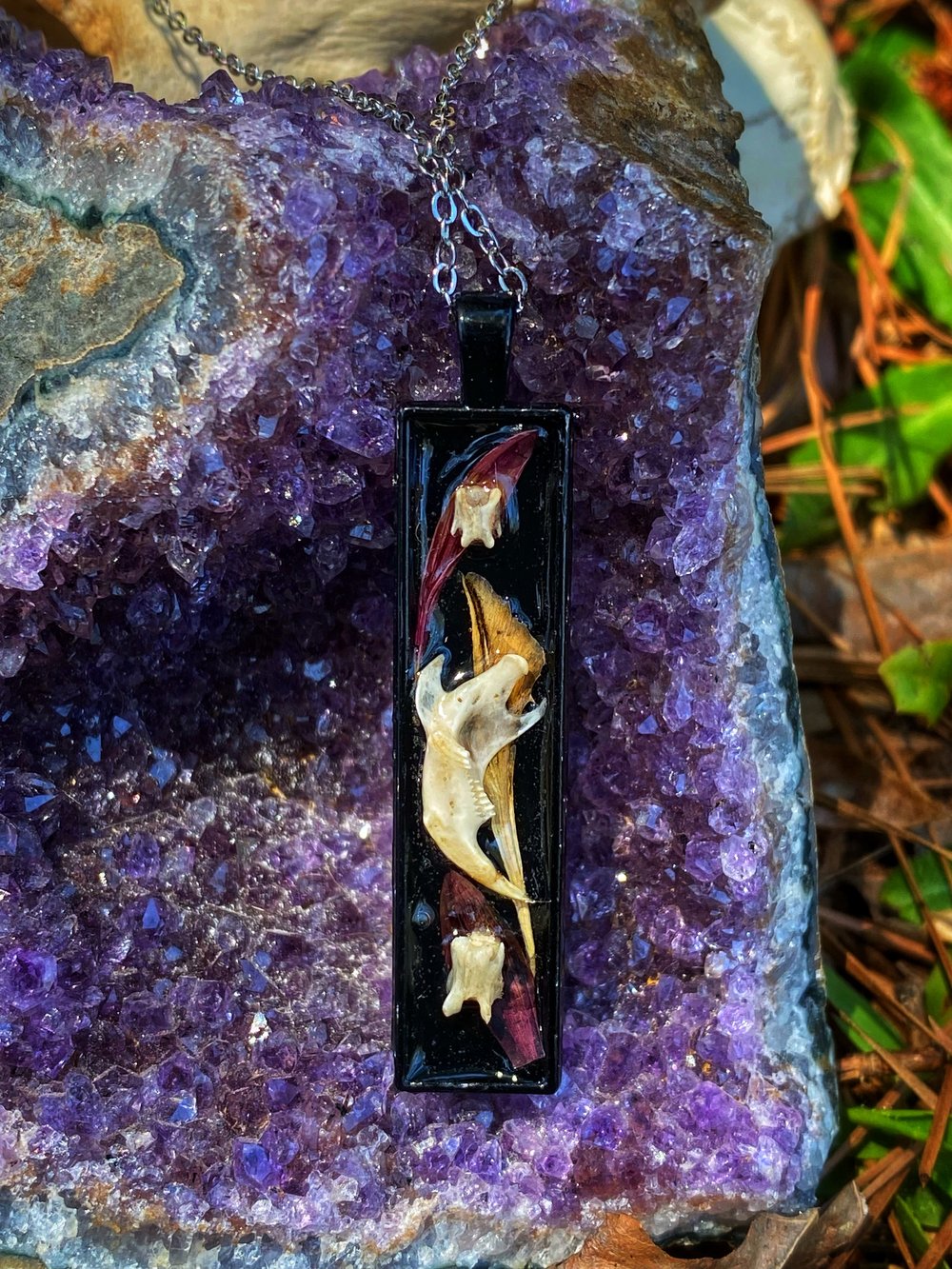 Image of Black Rectangular Bone Necklace