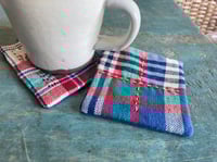 Image 3 of Pair of Vintage Tartan Fabric Coaster Handmade Fabric Coasters