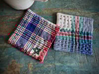 Image 1 of Pair of Vintage Tartan Fabric Coaster Handmade Fabric Coasters