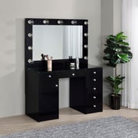 Sofia 7-drawer Vanity Set with Lighting Black High Gloss