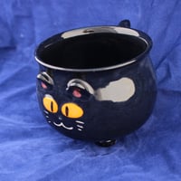 Image 1 of Seconds Discount Silly Kitty Mug - Orange Eyed Black Cat - not dishwasher safe