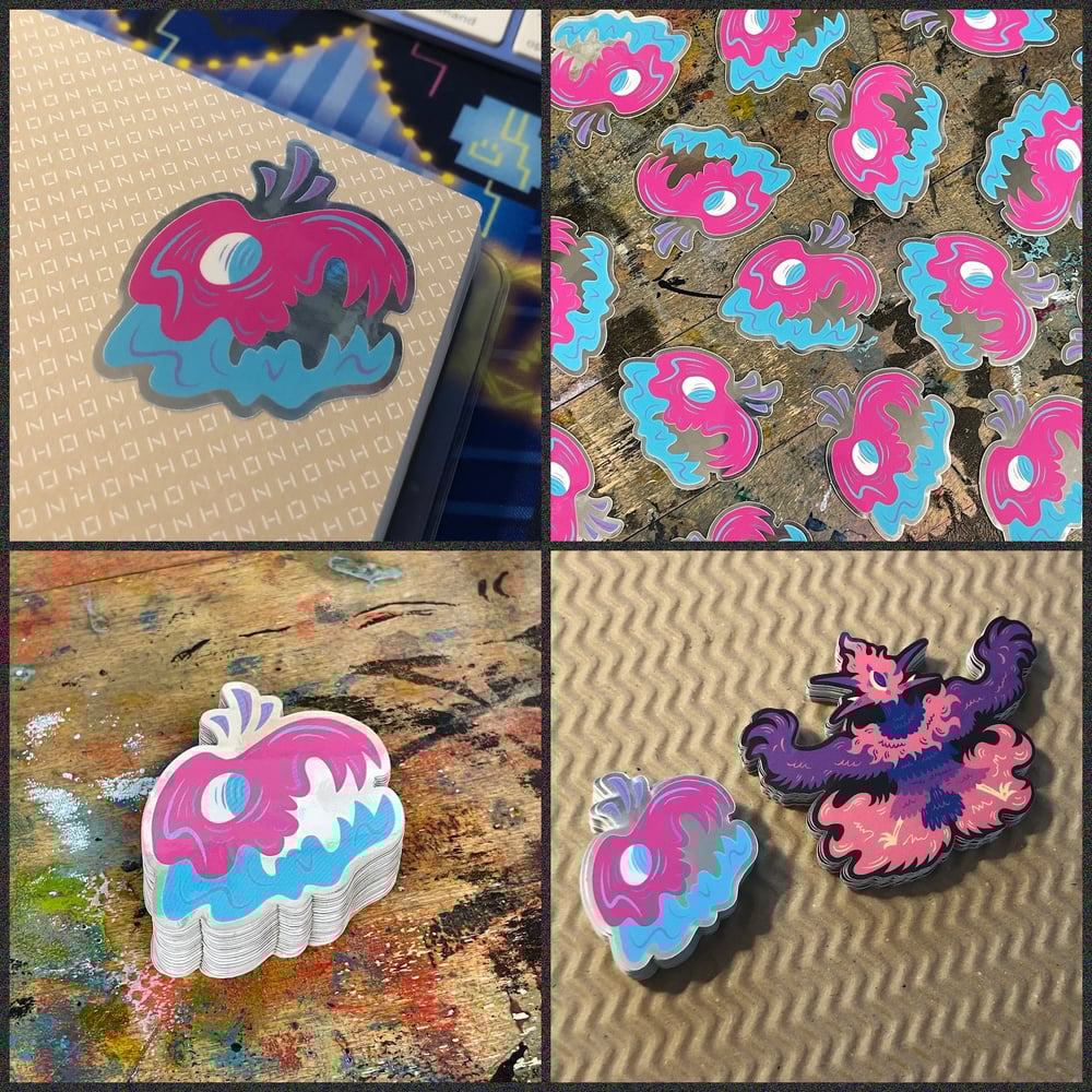 Image of Pink + Blue Mirror Skull Sticker
