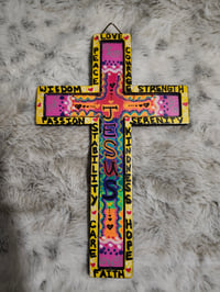 Image 1 of Handmade Wooden Painted Christian Decorative Cross