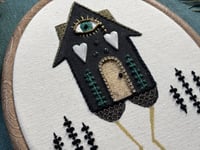 Image 3 of Black Baba Yaga House Mixed Media Embrodiery Hoop 5x7"