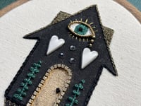 Image 4 of Black Baba Yaga House Mixed Media Embrodiery Hoop 5x7"