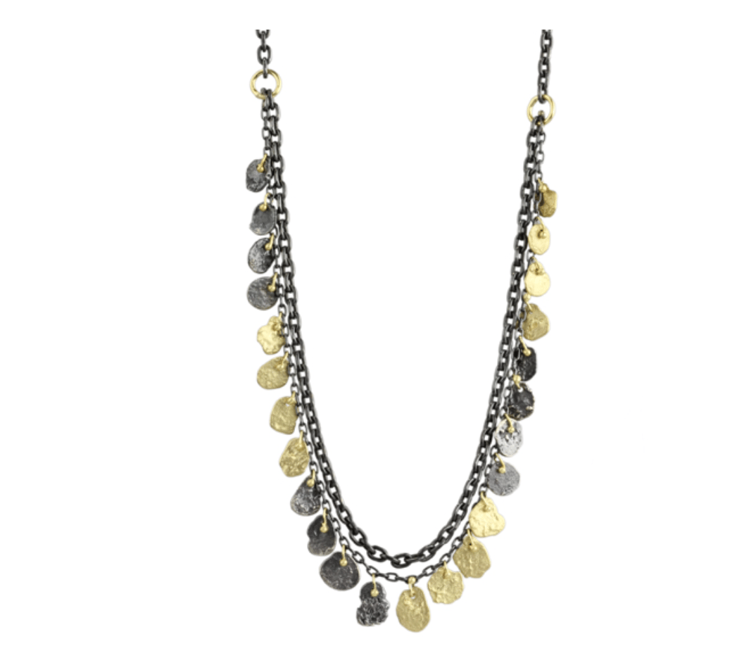 Image of Two Tone Double Chain Necklace- 18 kt and Sterling