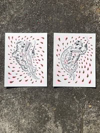 Image 1 of Battle Royale 1 & 2 - Tiger stabs gator, Gator stab Tiger 11”x14”