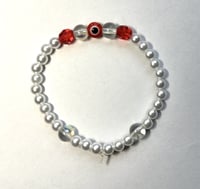 Image 2 of Handmade Evil Eye & Pearl Bracelet 