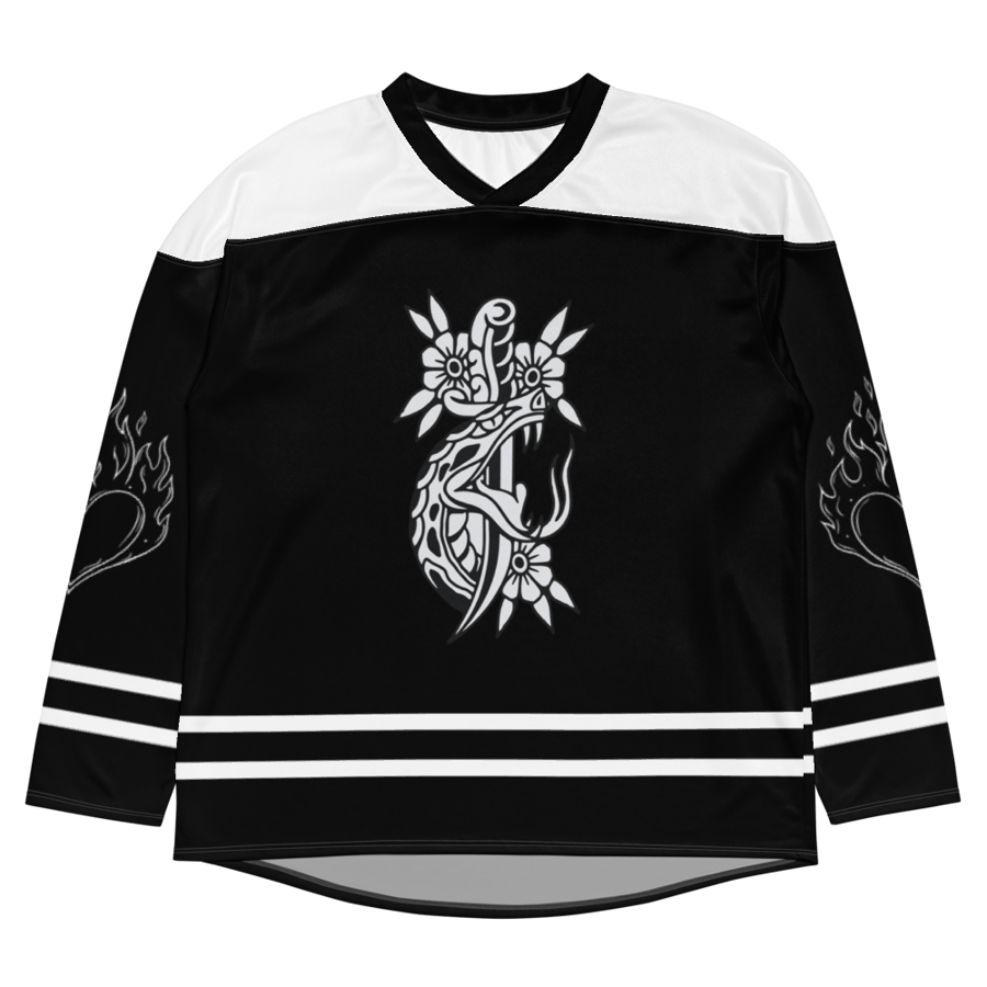 Image of Touch her and die trope Recycled hockey fan jersey