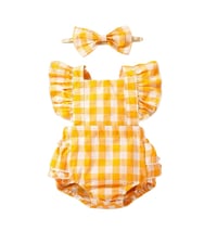 Image 3 of Reese Gingham Playsuit - Pink Elephant / Marigold 