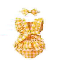 Image 4 of Reese Gingham Playsuit - Pink Elephant / Marigold 