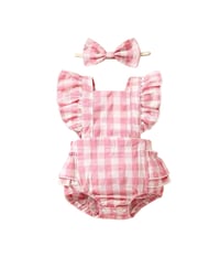Image 1 of Reese Gingham Playsuit - Pink Elephant / Marigold 