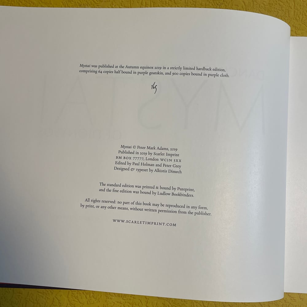 BK: MYSTAI - Peter Mark Adams (HB, Scarlet Imprint) Greek Mysteries - Ltd Ed 165 of 900 Occult Greek