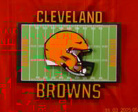 Image 1 of Cleveland Browns Hand Crafted NFL 3D Wooden Team Helmet Wall Décor Hanging Artwork. 