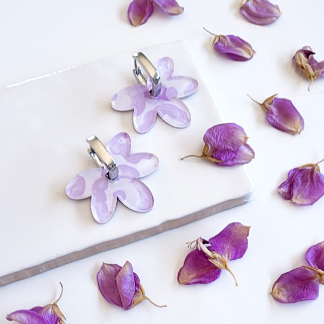 Image of SALE ~ 'Lilac Fields' Fleur Hoop Dangles