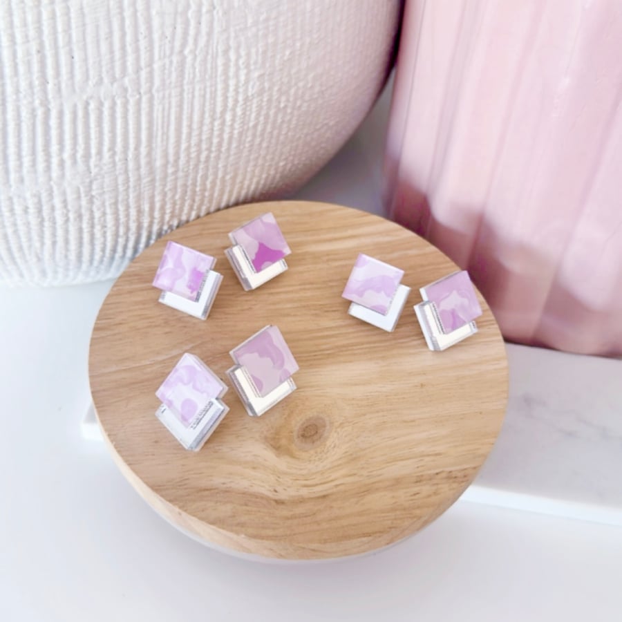 Image of 'Lilac Fields' Deco Diamond Studs