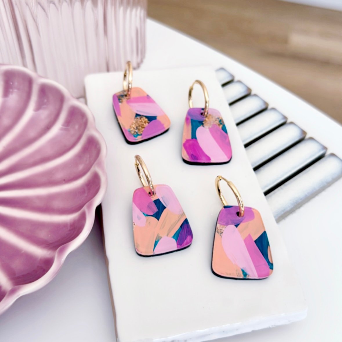 Image of 'Calypso' Painted Block Hoop Dangles