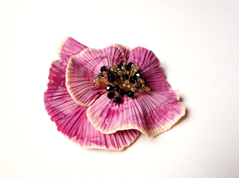 Image of Grande fleur rose marbrée (broche)