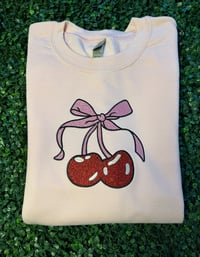 Image 1 of Glitter Cherries Embroidered Sweatshirt