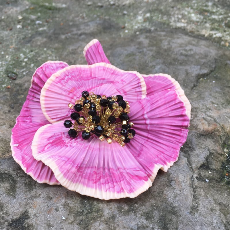 Image of Grande fleur rose marbrée (broche)