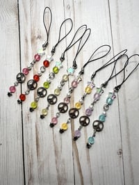 Image 1 of Handmade Peace Sign Crystal Phone Charms 